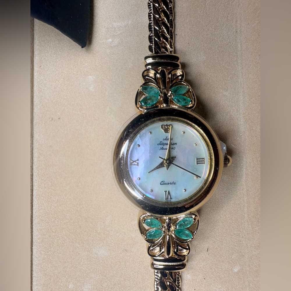 Rare Vintage Jules Jurgensen Dragonfly Emerald Watch